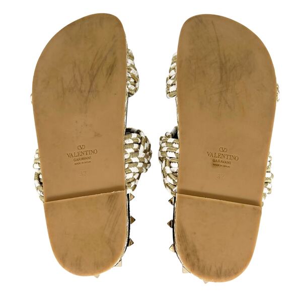 VALENTINO GARAVANI Rockstud Metallic Rope Slide Espadrille EU 37 Gold Sandals - Picture 8 of 13